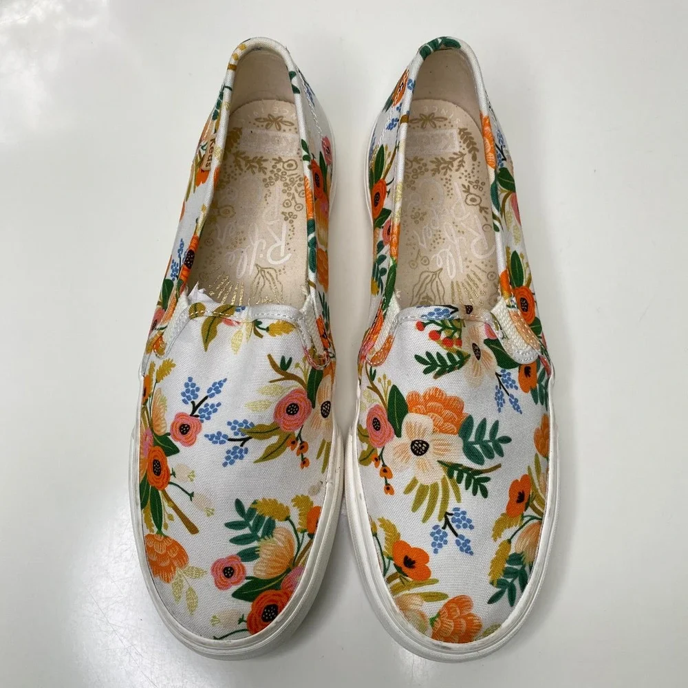 Keds‎ Rifle Paper Co. Double Decker Meadow Cream Slip On Casual Sneakers Size 7